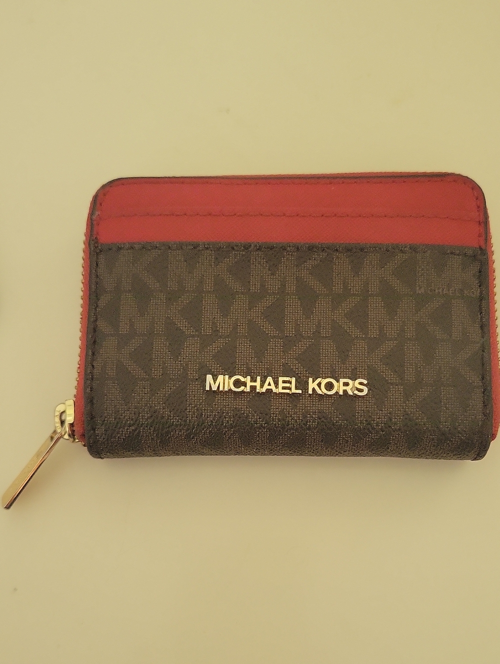 Michael Kors MK Jet Set Zip Card Case Wallet with Red Trim - Picture 1 of 5